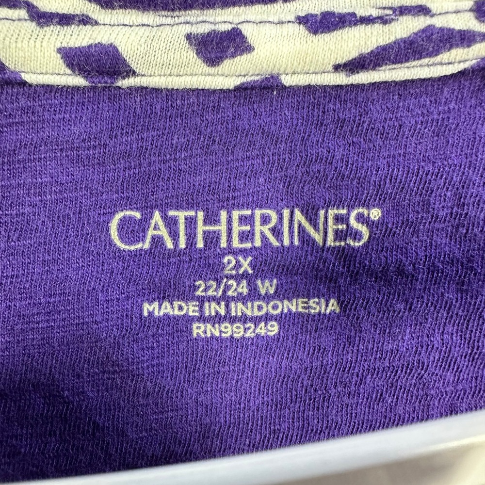 Catherines Womens 2X Purple White‎ Palm Leaf Print Cotton Scoop Neck T-Shirt Top - Picture 2 of 8